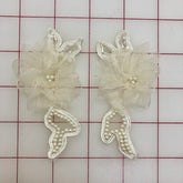 Applique - Beaded Lace Vintage 3D Flower Motif Pairs Ivory